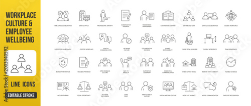 Fotografie A comprehensive set of workplace culture and employee wellbeing icons for collab