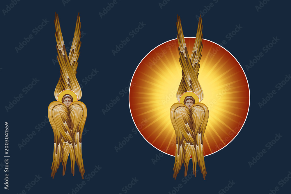 Obraz premium Illustration - fresco with Seraphim set in Byzantine style