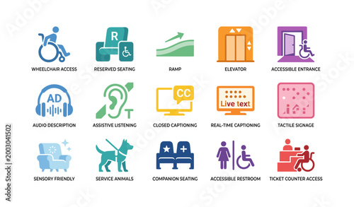 Accessibility service icons arranged in grid on white background