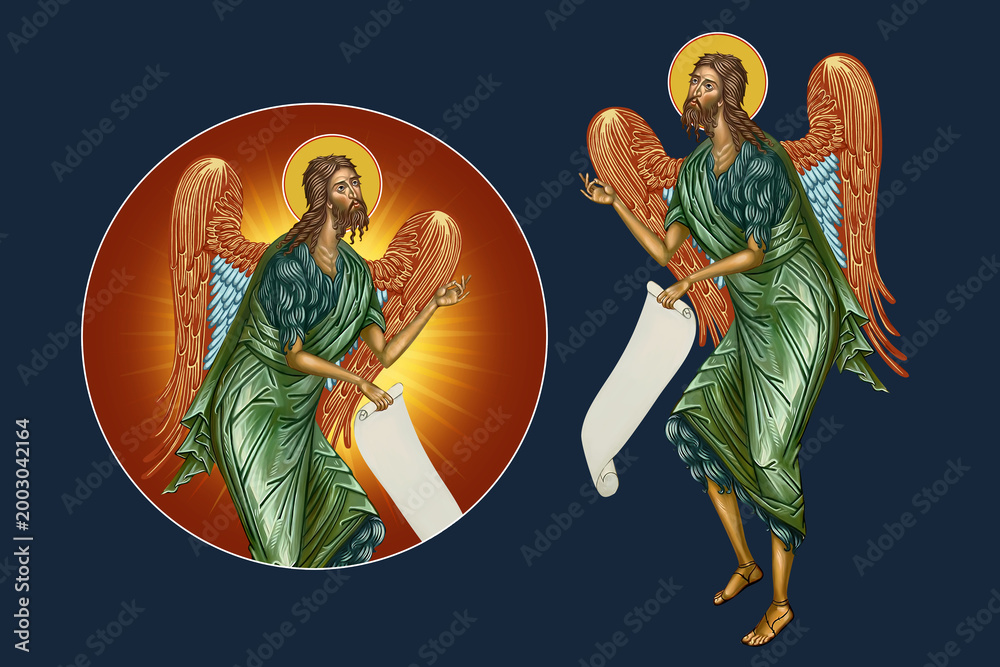 Fototapeta premium John Baptist, Saint John the Forerunner, John the Immerser, Prophet Yahya, John the Baptizer. Illustration - fresco set in Byzantine style