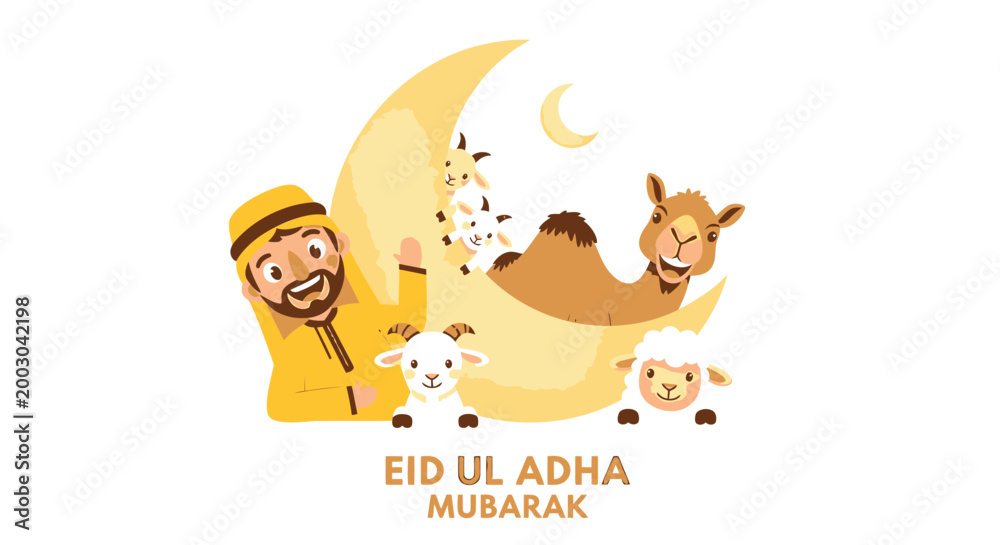 Fototapeta premium Eid Ul Adha Mubarak, Islamic Holiday Greeting, Ramadan Celebration, Muslim Festival Vector