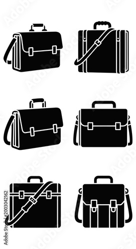 Collection of Black Briefcase Icons: Business, Travel, and Professional Accessories