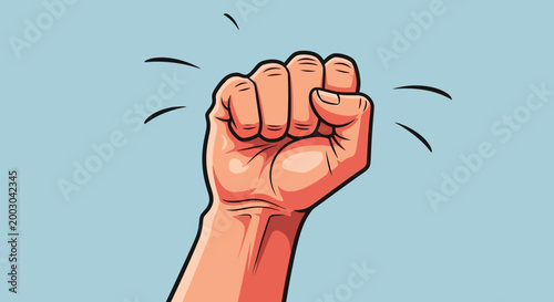 A clenched fist raised in protest or defiance against oppression and injustice.