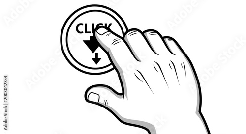 Hand clicking a button with arrow.