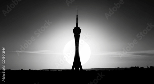Black and white Las Vegas tower silhouette.