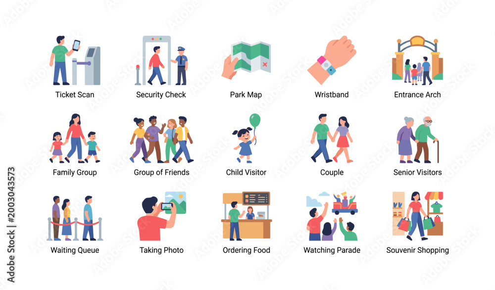 Obraz premium Park visitor icons illustrating entry services and activities