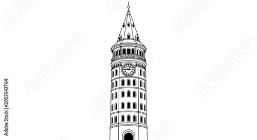 Illustration of a tall clock tower.