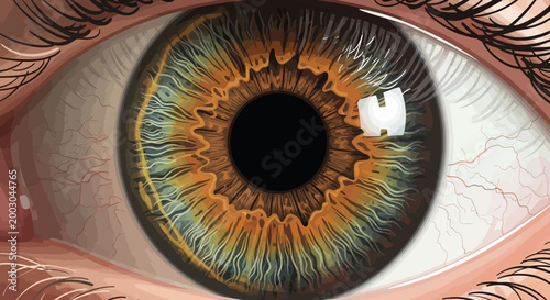 Close-up of a human eye with colorful iris.