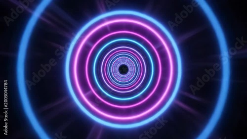 Infinite Futuristic Tunnel Formed by Concentric Pink and Blue Neon Rings