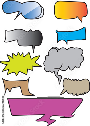 Colorful comic speech bubbles, cartoon chat icons, vector conversation symbols