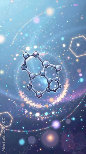 Molecular structure with chemical bonds and atoms, Atomic Science, Organic Chemistry, Scientific Model Pixelated Cartoon