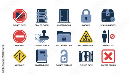 Security and access icons representing warnings and restrictions