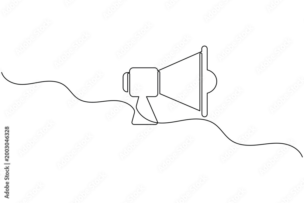 Obraz premium Megaphone Speaker Continuous One Line Drawing Social Media Marketing Advertising Outline Vector Icon