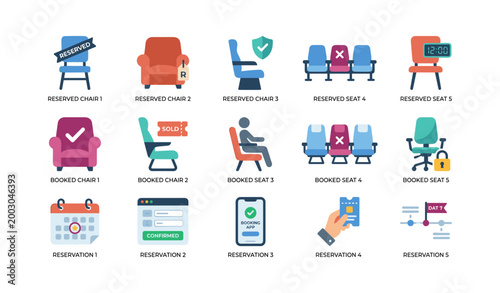 Reserved and booked seating icons for reservation workflows