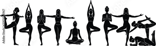 International yoga day vector illustration diverse poses for wellness health and spiritual practice