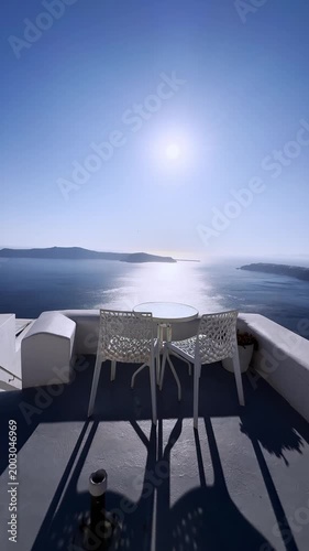 Romantic terrace view of santorini caldera seascape in greece