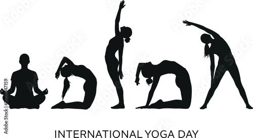 International yoga day vector diverse poses for wellness fitness and mindful practice illustration