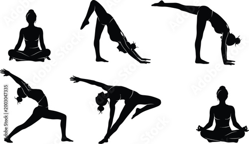 Yoga day vector diverse silhouette poses for wellness fitness and international yoga day celebrations