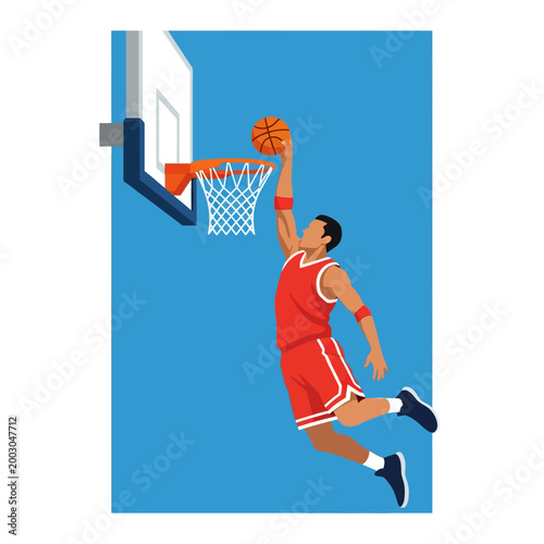 Athlete performing slam dunk Vector