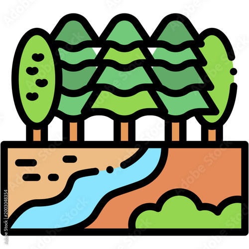 Pine Forest Path near Lake Vector Icon