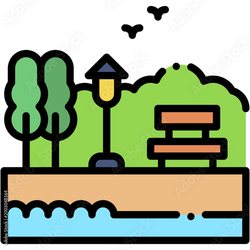 Green City Park Landscape Vector Icon