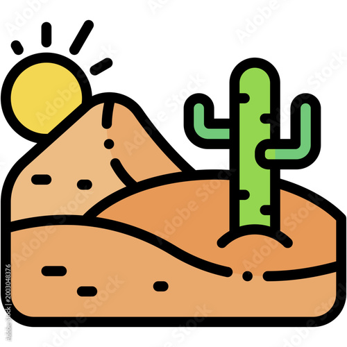 Desert Landscape with Cactus and Dunes Vector Icon