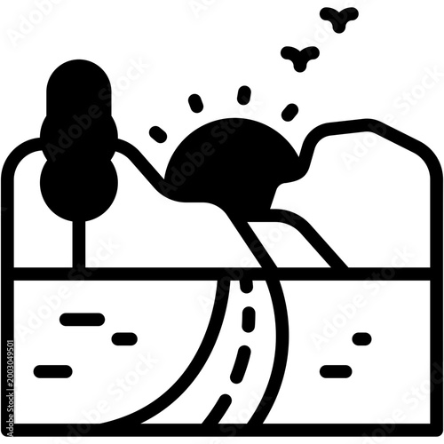 Coastal Road in Nature Landscape Vector Icon