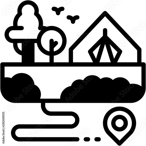 Camping Route and Map Location Vector Icon