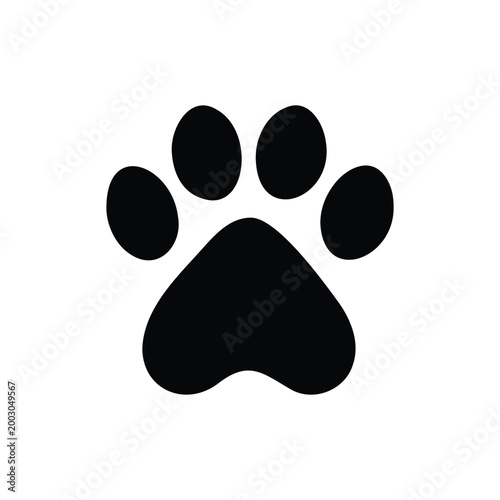 Dog paw print silhouette icon vector flat design.