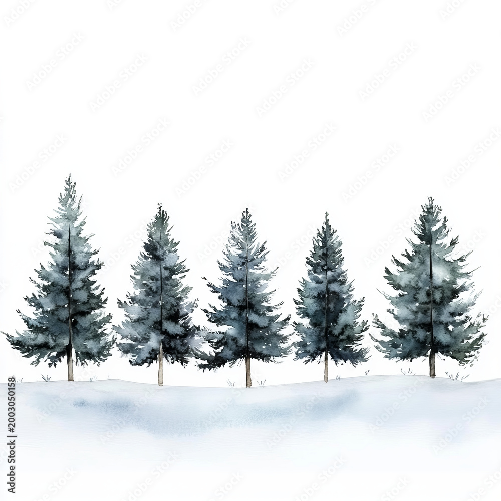 Fototapeta premium watercolor illustration a serene winter landscape