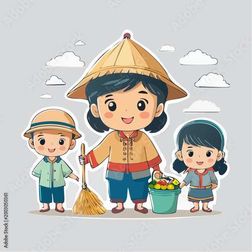 Chibi Farmers with Harvest and Broom