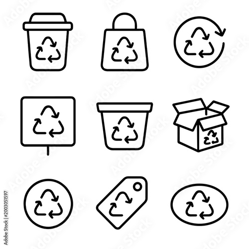 Recycling icons set: containers, tags, signs with eco-friendly symbols