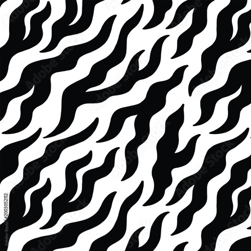 Black and white wavy zebra stripes pattern - a seamless design with an organic animalistic texture