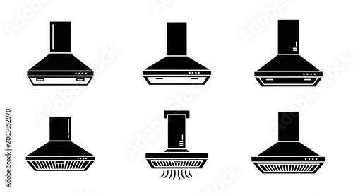 Collection of Modern Kitchen Range Hood Icons, Ventilation Systems