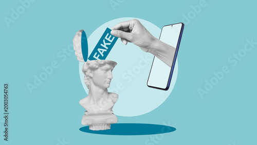 Canvas Print Fake news, misinformation spreading through social media and digital platforms,