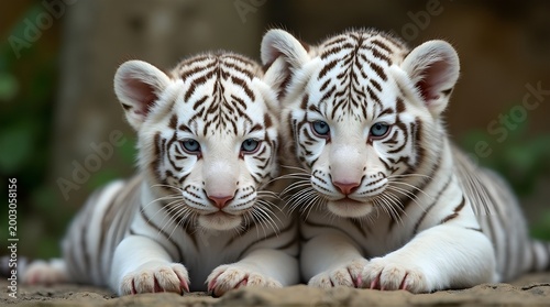 two white tiger cubs side by side