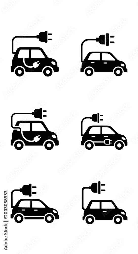 Fototapeta premium Electric Car Icons: Charging Vehicle Symbol, Eco-Friendly Transport Concept