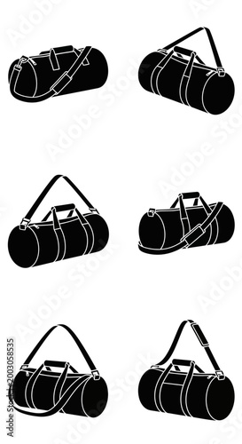 Duffel Bag Collection: Various Styles and Angles, Black Silhouette Icons