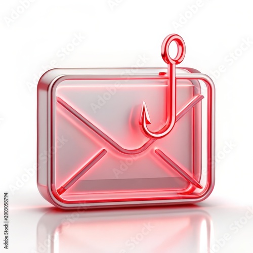 Red envelope icon with fishing hook phishing alert.