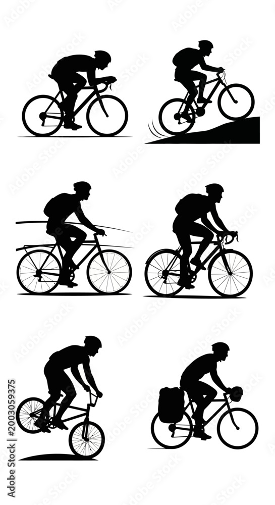 Fototapeta premium Cyclist Silhouettes: Diverse Cycling Styles and Activities