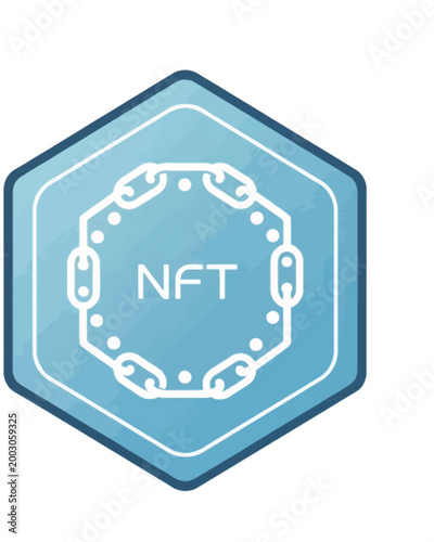 A hexagonal nft logo with a chain design