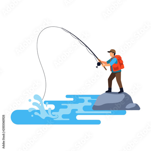 Casting a fishing line into a stream Vector