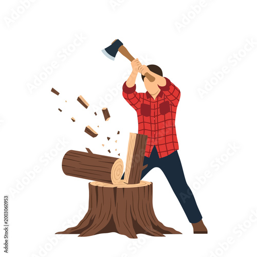 Chopping firewood with an axe Vector