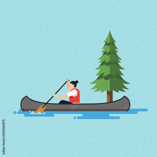 Paddling a Canoe Vector