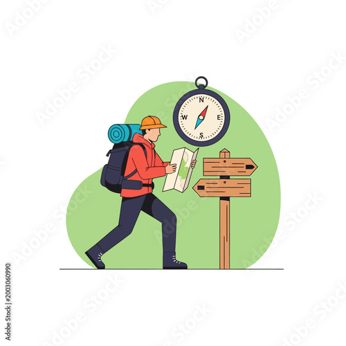 Navigating with Map and Compass Vector