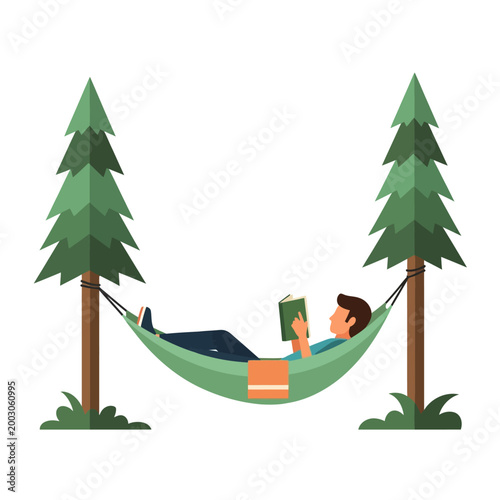 Person reading in a hammock Vector