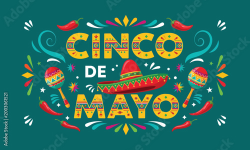 Happy Mexican man playing guitar in traditional outfit for Cinco de Mayo, cartoon vector.