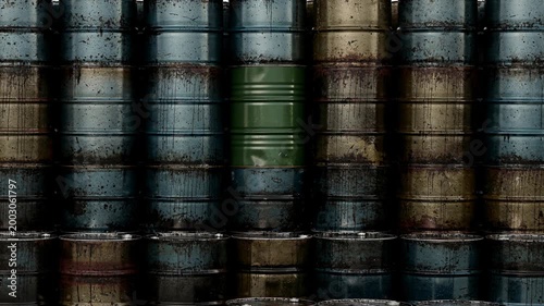 Red Arrow Descend through Barrels, Showing Price Drop or Decrease of Goods