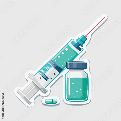 Medical Syringe, Vial, and Pill Illustration