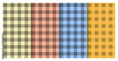 Four Seamless Gingham Patterns in Different Color Palettes.